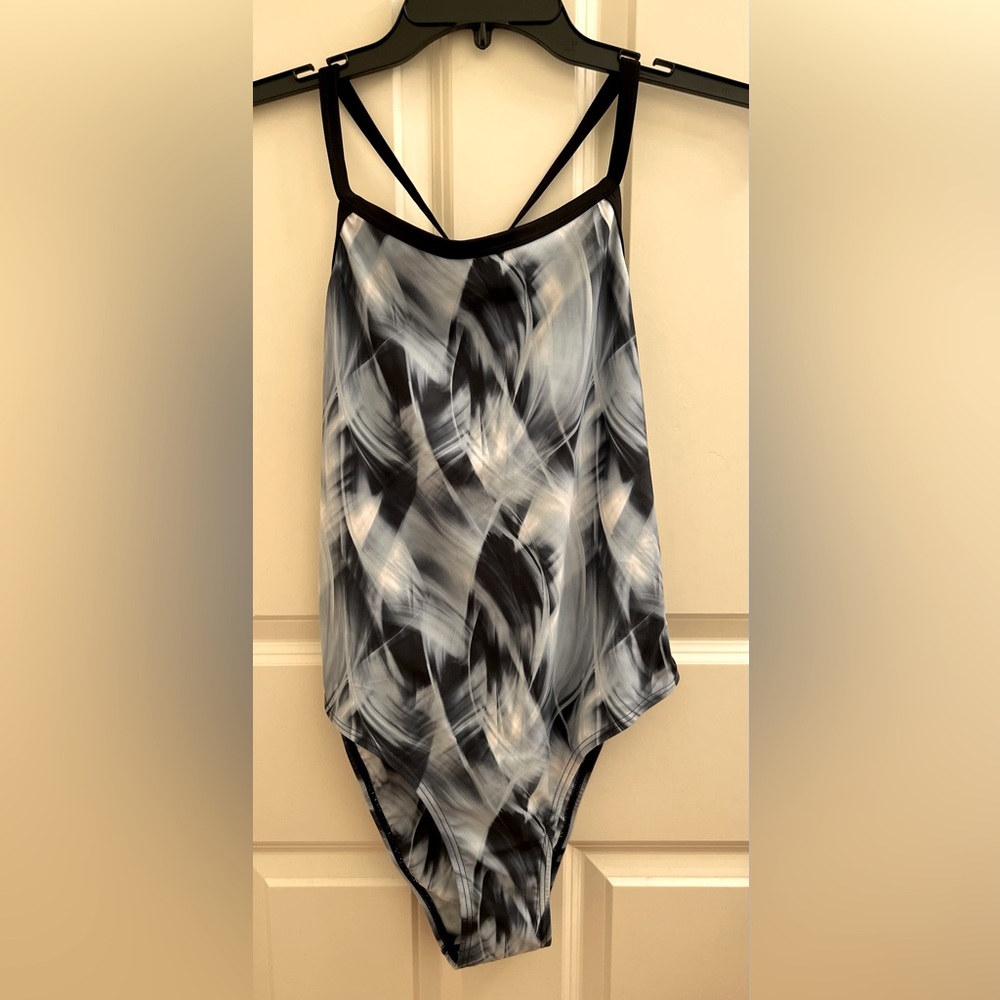 One Piece Women Bathing Suit Marble Design High Rise NEW
